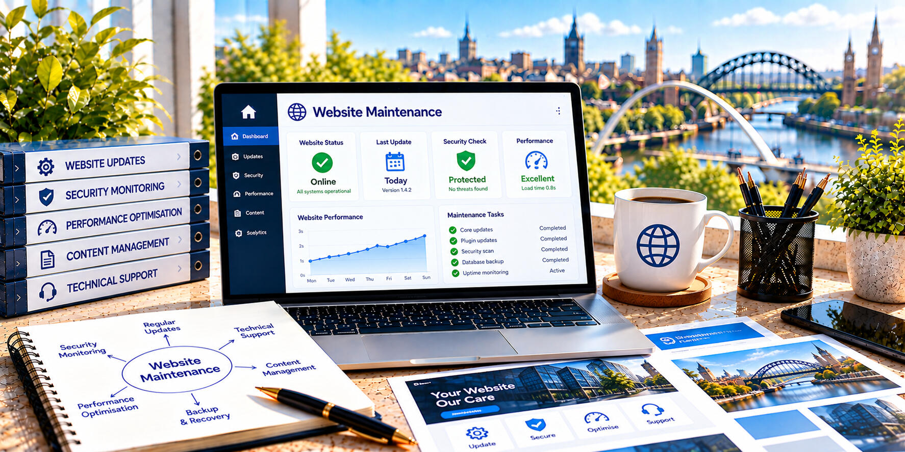 Website Maintenance – Peter Angel Laptop displaying a business website to represent website maintenance, technical updates, and performance optimisation.