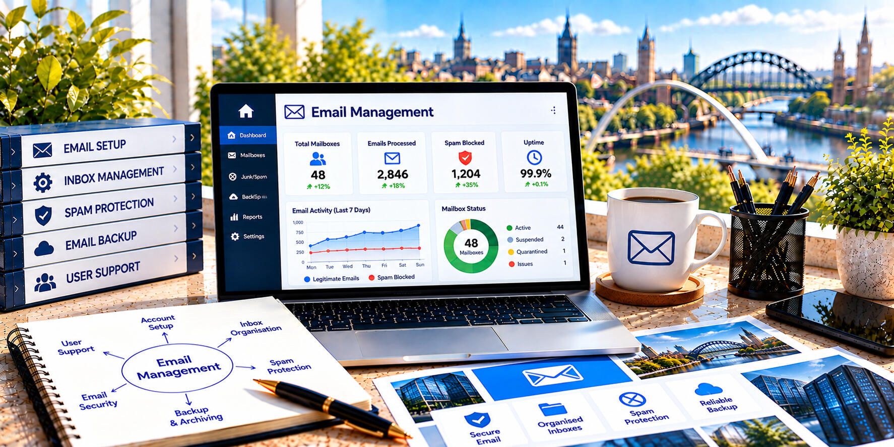 Laptop displaying a business email inbox to represent professional email management and secure business communication.